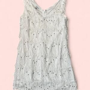 Vtg bebe white beaded fringe dress